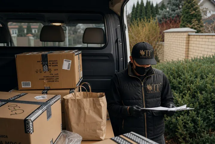 Курьер VIT Logistics с посылками